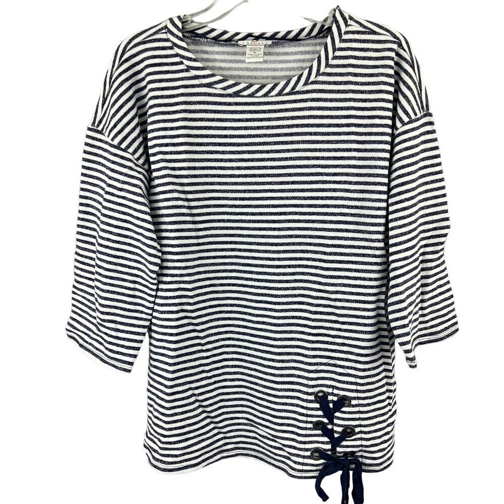 OSO Casuals Women's Terry Stripped Pullover Shirt‎ XL